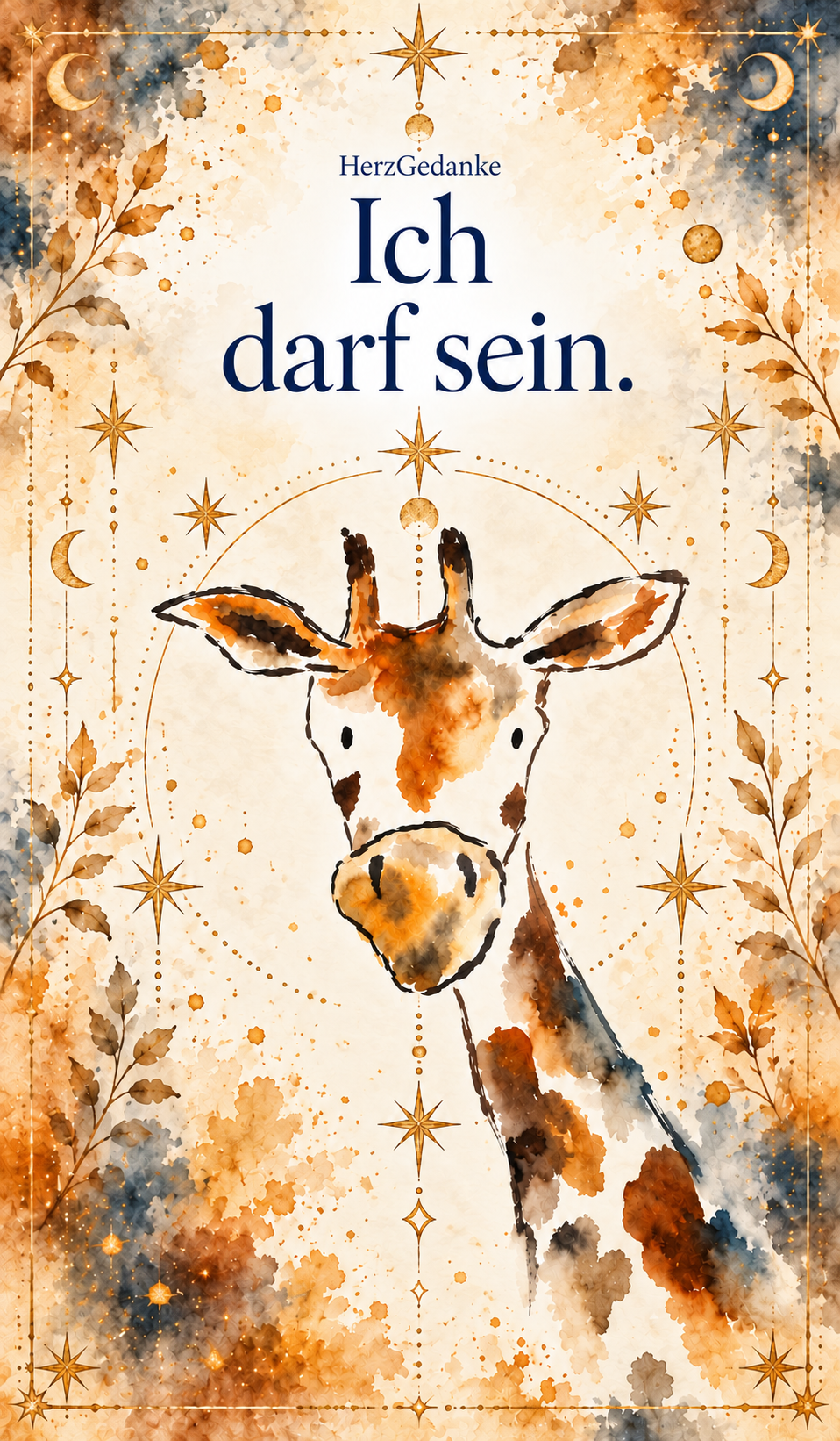 Ich darf sein. HerzGedanke-Karte in Aquarell mit goldenen Ornamenten.
